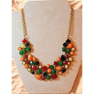 Bold Rainbow Gem Collar Necklace – Chunky Statement Bib, Candy Colors, Unbranded